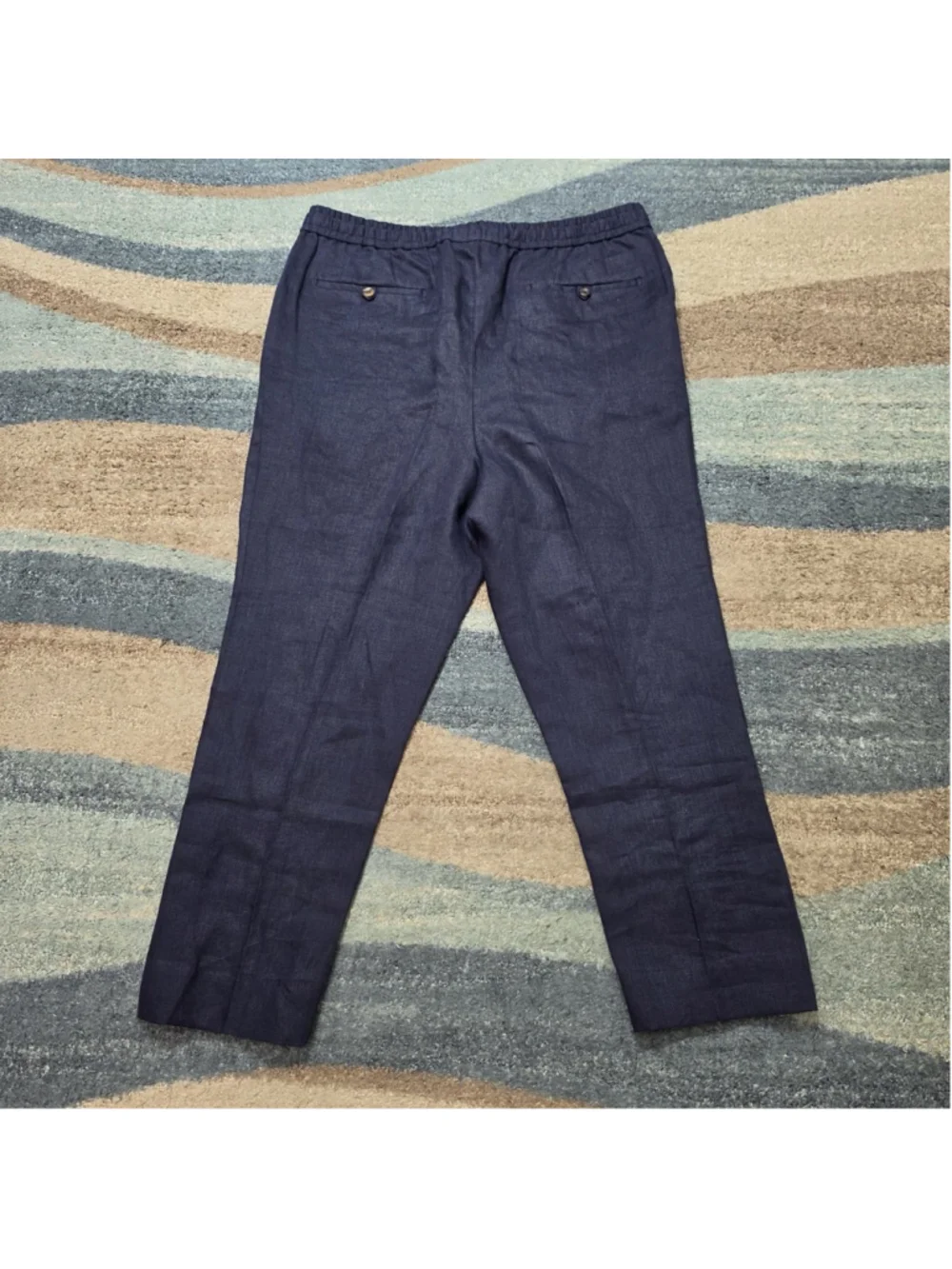 The Anthology Pants Mens Japanese Linen IT54 Navy Drawstring Pleated Italy